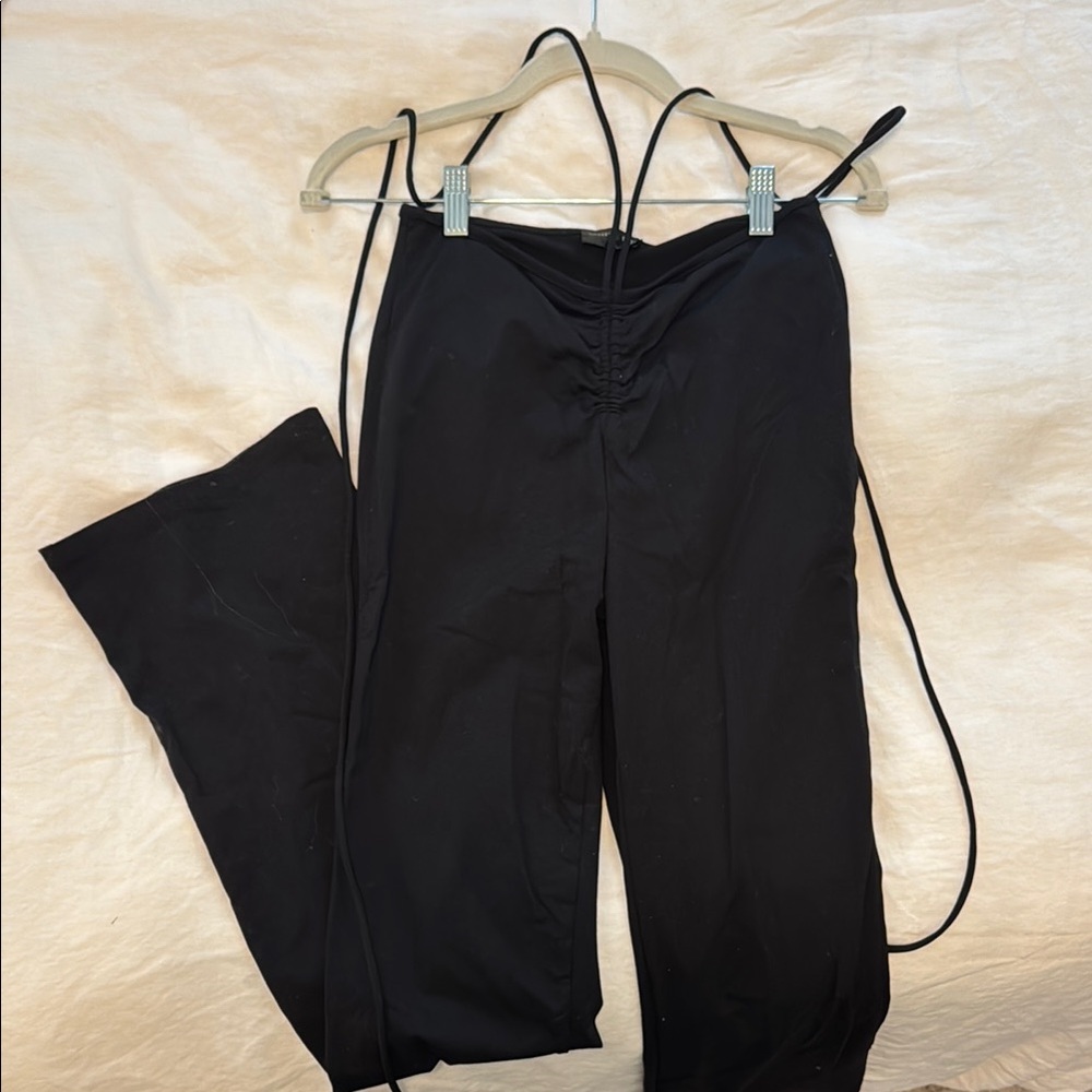 White Fox Boutique Black Boot Cut Pants with Strappy Detail